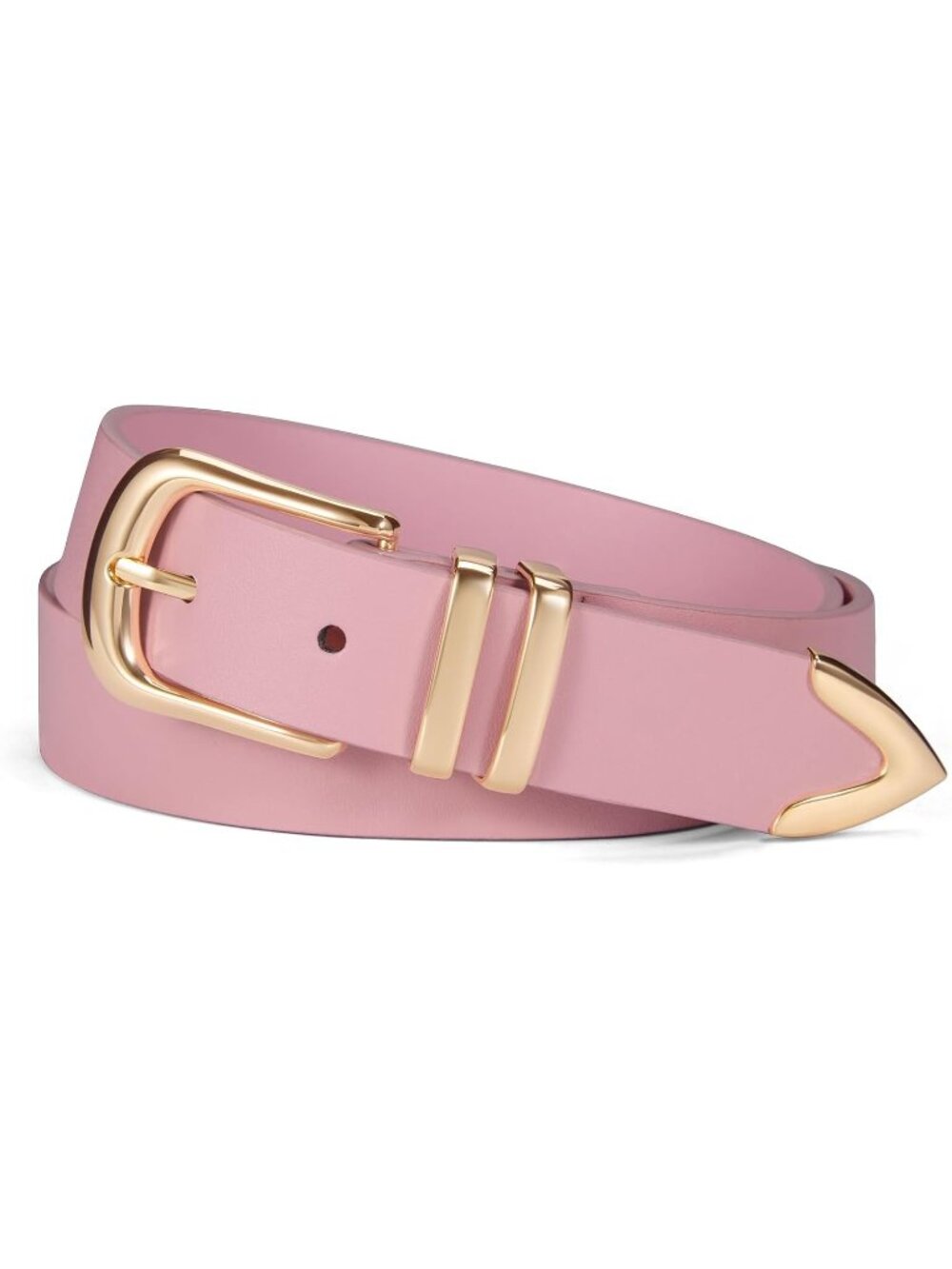 Women Pink Leather Belt For Jeans Dresses Pants Fashion With Silver Buckle